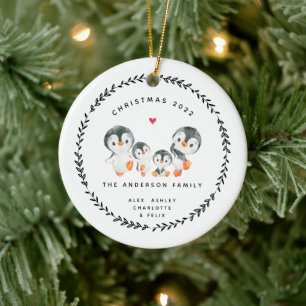 Christmas Penguin Family Of Four Ceramic Ornament