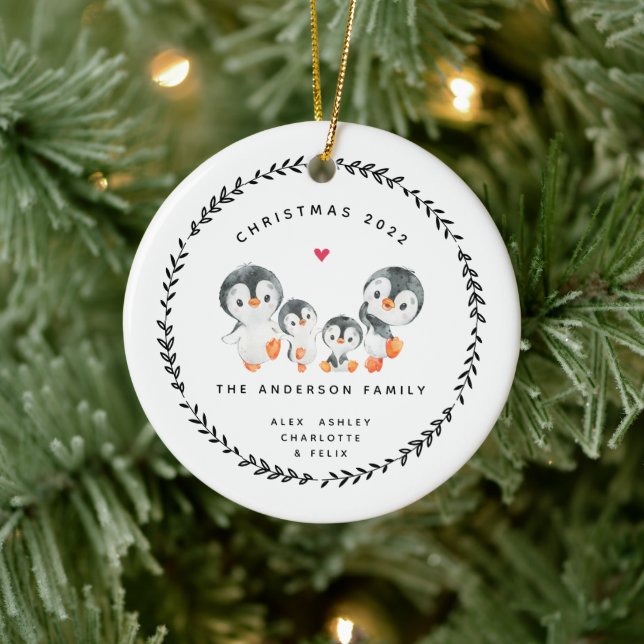 Christmas Penguin Family Of Four Ceramic Ornament (Tree)