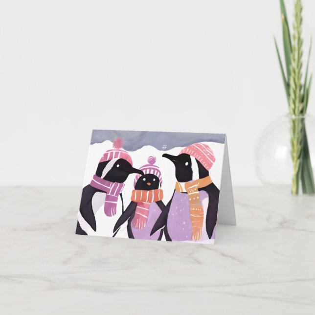 Christmas Penguin Friends | Winter Watercolor Holiday Card (Front)