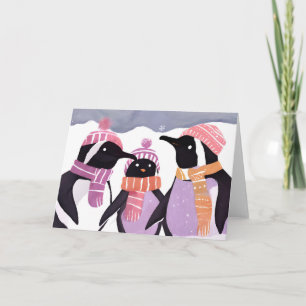 Christmas Penguin Friends   Winter Watercolor Holiday Card