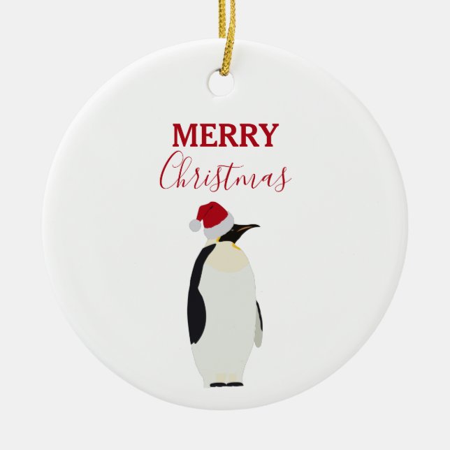 Christmas Penguin Funny Animal with Santa Hat Ceramic Tree Decoration (Front)