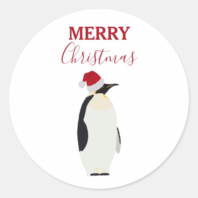 Christmas Penguin Funny Animal with Santa Hat Classic Round Sticker (Front)