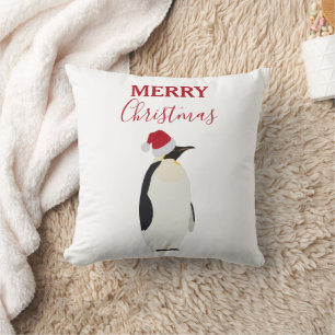 Christmas Penguin Funny Animal with Santa Hat Cushion