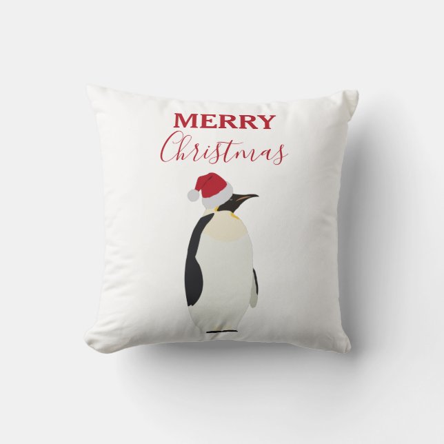 Christmas Penguin Funny Animal with Santa Hat Cushion (Front)