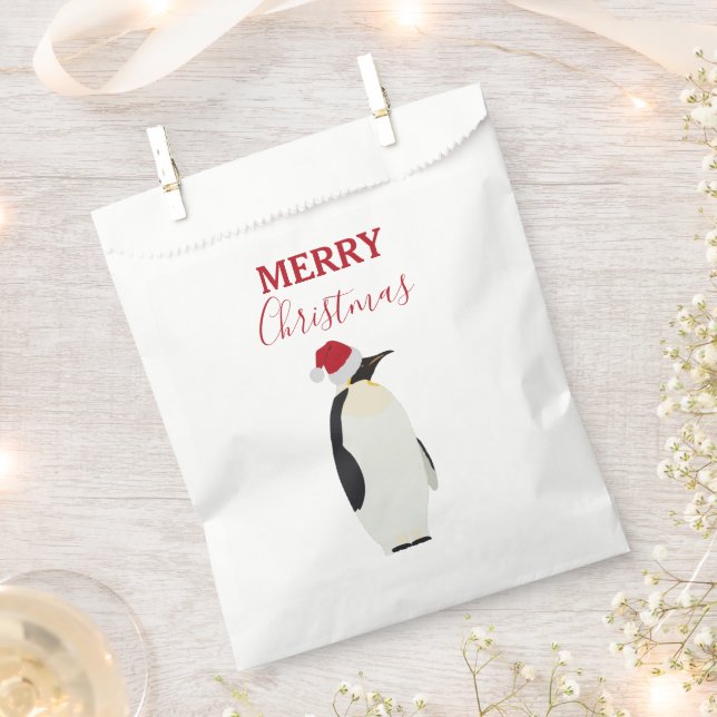 Christmas Penguin Funny Animal with Santa Hat Favour Bags (Clipped)
