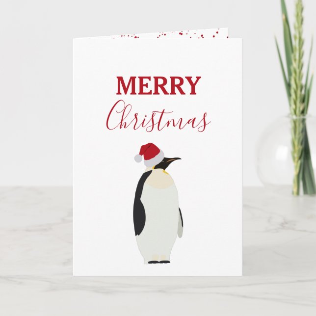 Christmas Penguin Funny Animal with Santa Hat  Holiday Card (Front)