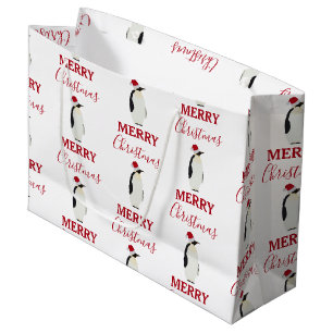 Christmas Penguin Funny Animal with Santa Hat  Large Gift Bag