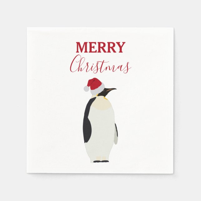 Christmas Penguin Funny Animal with Santa Hat  Napkin (Front)