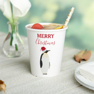 Christmas Penguin Funny Animal with Santa Hat  Paper Cups