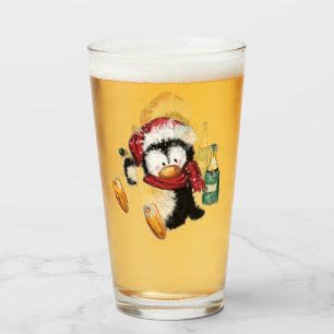 Christmas Penguin Funny Glass
