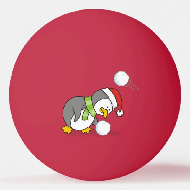 Christmas penguin getting a snow ball (Front)