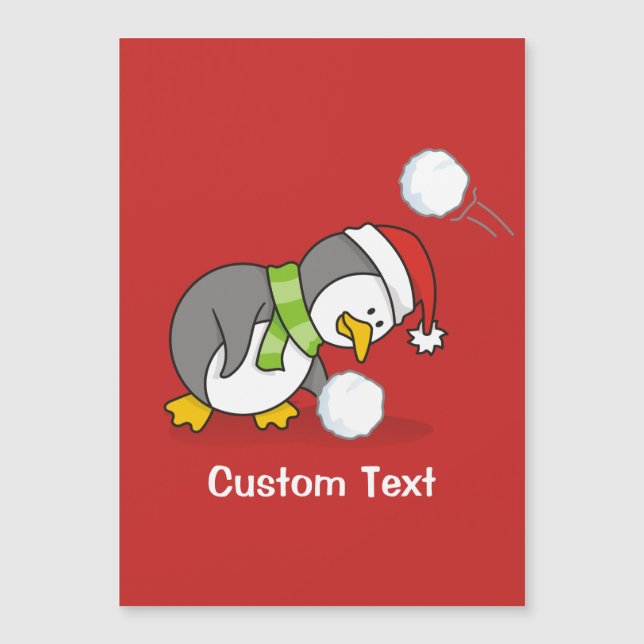 Christmas penguin getting a snow ball (Front)