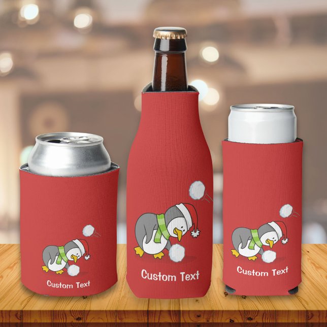 Christmas penguin getting a snow ball bottle cooler (Creator Uploaded)