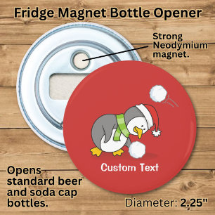 Christmas penguin getting a snow ball bottle opener