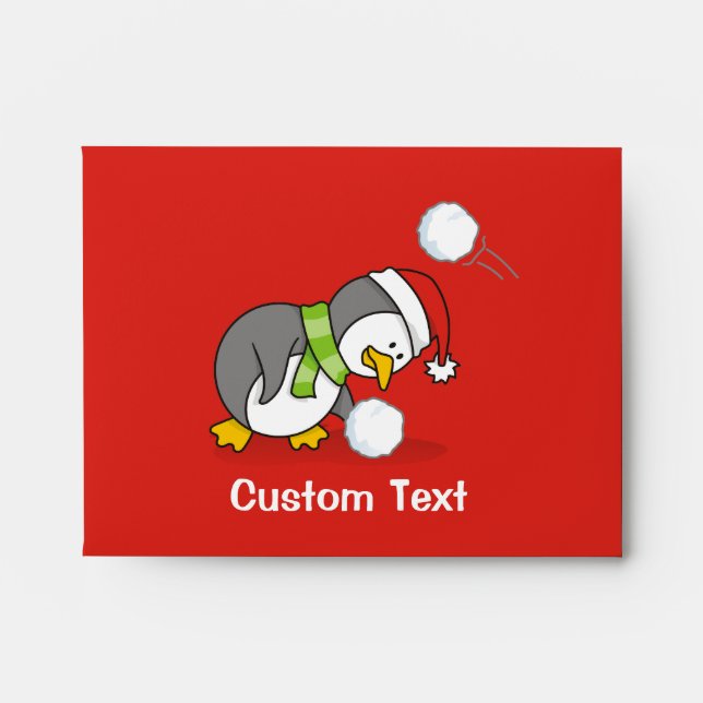 Christmas penguin getting a snow ball envelopes (Front)