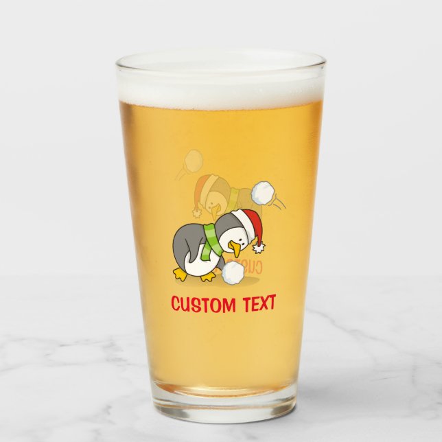 Christmas penguin getting a snow ball glass (Front Filled)