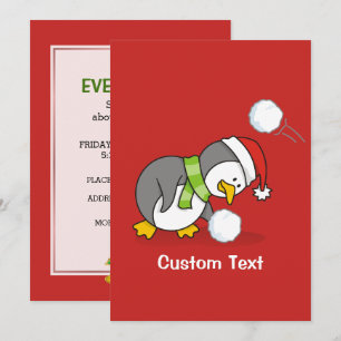 Christmas penguin getting a snow ball invitation