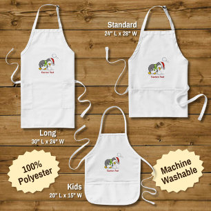 Christmas penguin getting a snow ball long apron