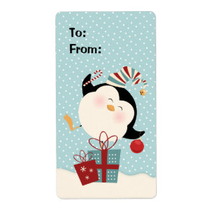 Christmas Penguin Gift Tag Label