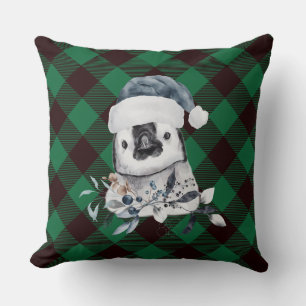 Christmas Penguin Green Plaid Chequered Pillow