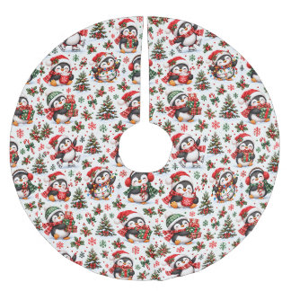 Christmas Penguin Holiday Cheer Brushed Polyester Tree Skirt