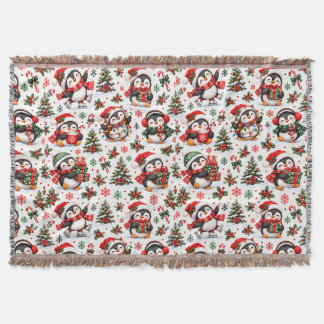 Christmas Penguin Holiday Cheer Throw Blanket