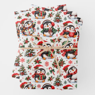 Christmas Penguin Holiday Cheer Wrapping Paper Sheet