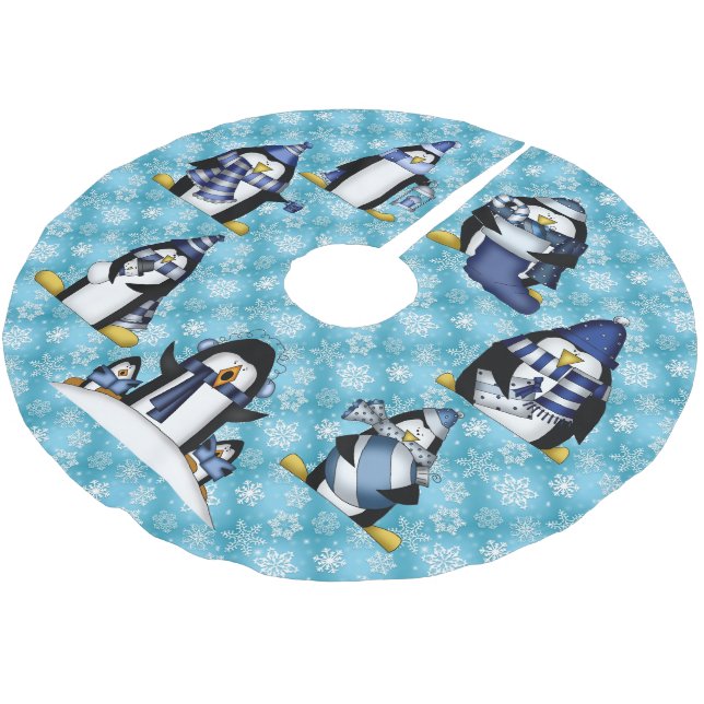 Christmas penguin Holiday tree skirt (Angled)