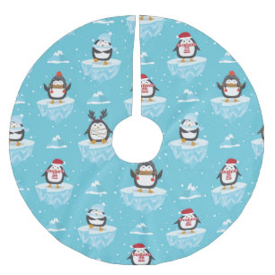 Christmas Penguin Ice Flow Pattern Brushed Polyester Tree Skirt