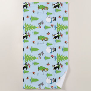 Christmas penguin ice skating and bear fisherman beach towel