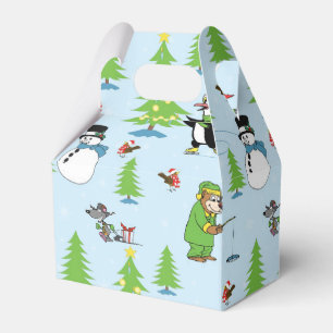 Christmas penguin ice skating and bear fisherman favour box