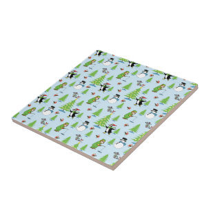 Christmas penguin ice skating and bear fisherman tile