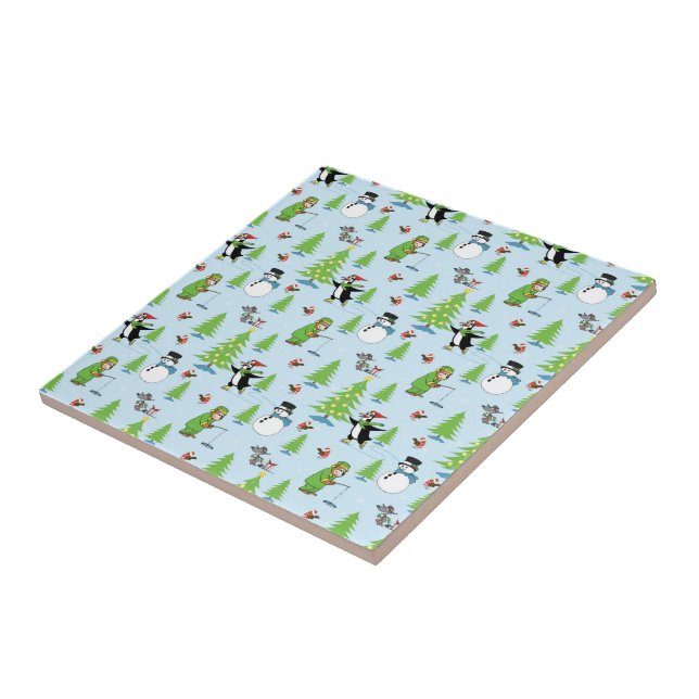 Christmas penguin ice skating and bear fisherman tile (Side)