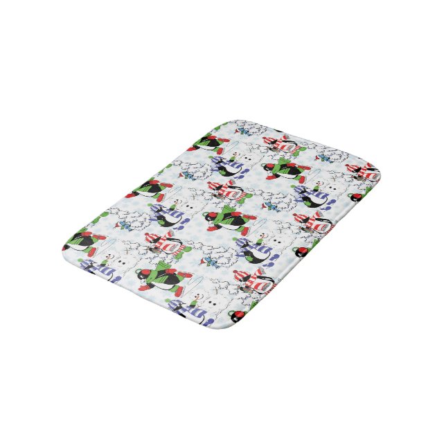 Christmas penguin ice skating bath mat (Angled)