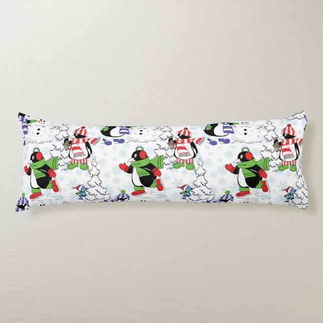 Christmas penguin ice skating body cushion (Front)
