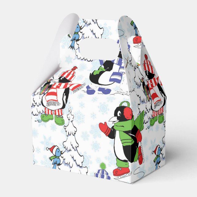 Christmas penguin ice skating favour box (Front Side)