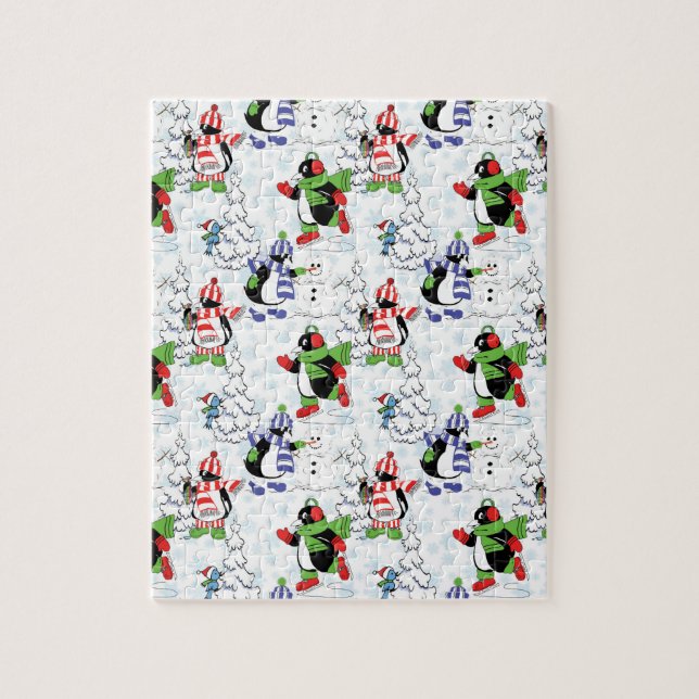 Christmas penguin ice skating jigsaw puzzle (Vertical)