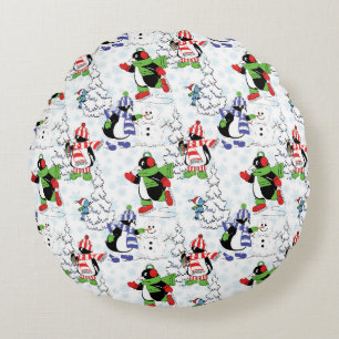 Christmas penguin ice skating round cushion
