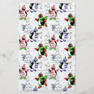 Christmas penguin ice skating stationery