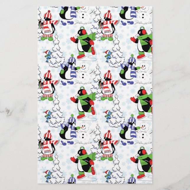 Christmas penguin ice skating stationery (Front)