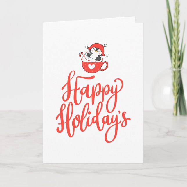 Christmas Penguin in a Cup Holiday Card (Front)
