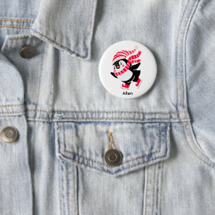 Christmas Penguin in a Hat and Scarf on Skates 6 Cm Round Badge
