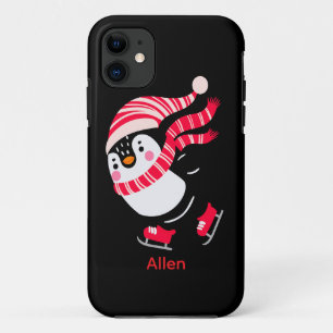 Christmas Penguin in a Hat and Scarf on Skates iPhone 11 Case