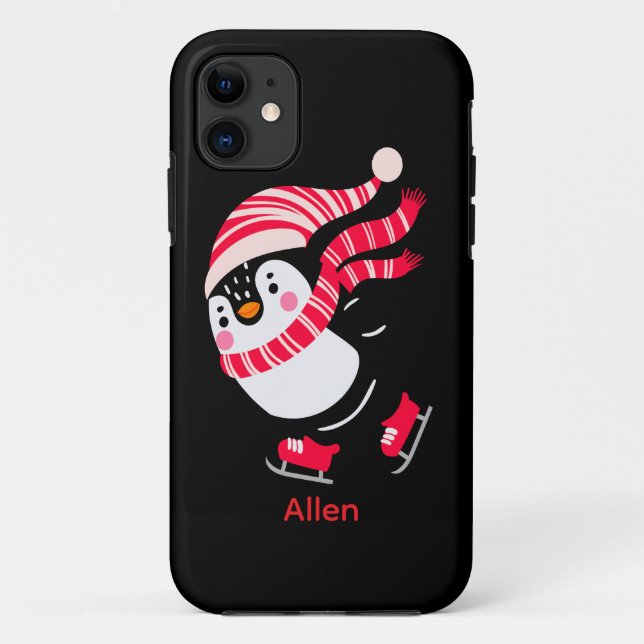 Christmas Penguin in a Hat and Scarf on Skates Case-Mate iPhone Case (Back)