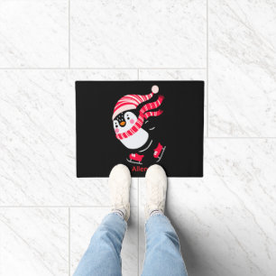 Christmas Penguin in a Hat and Scarf on Skates Doormat