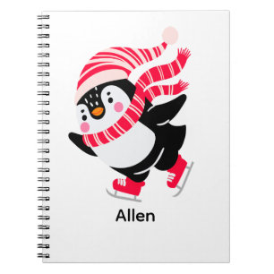 Christmas Penguin in a Hat and Scarf on Skates Notebook