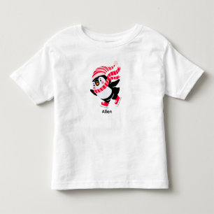 Christmas Penguin in a Hat and Scarf on Skates Toddler T-Shirt