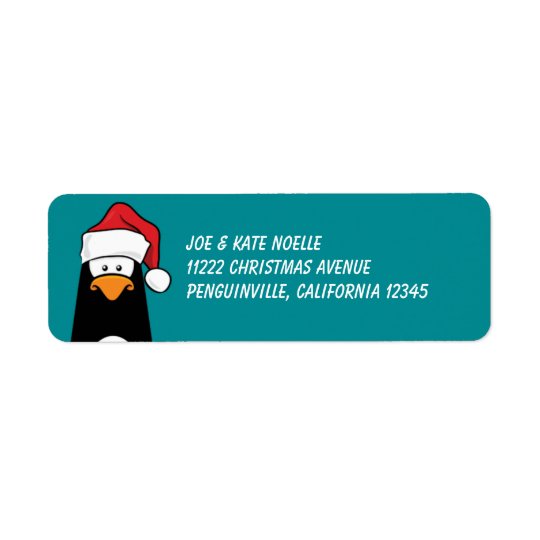 Christmas Penguin in a Santa Hat Return Address Label