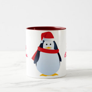 Christmas Penguin In A Santa Hat Two-Tone Coffee Mug