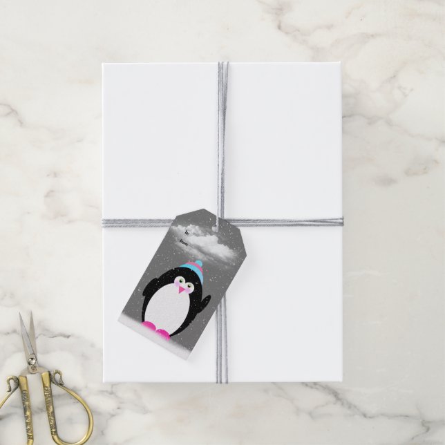 Christmas Penguin In Snowflakes Gift Tags (With Twine)